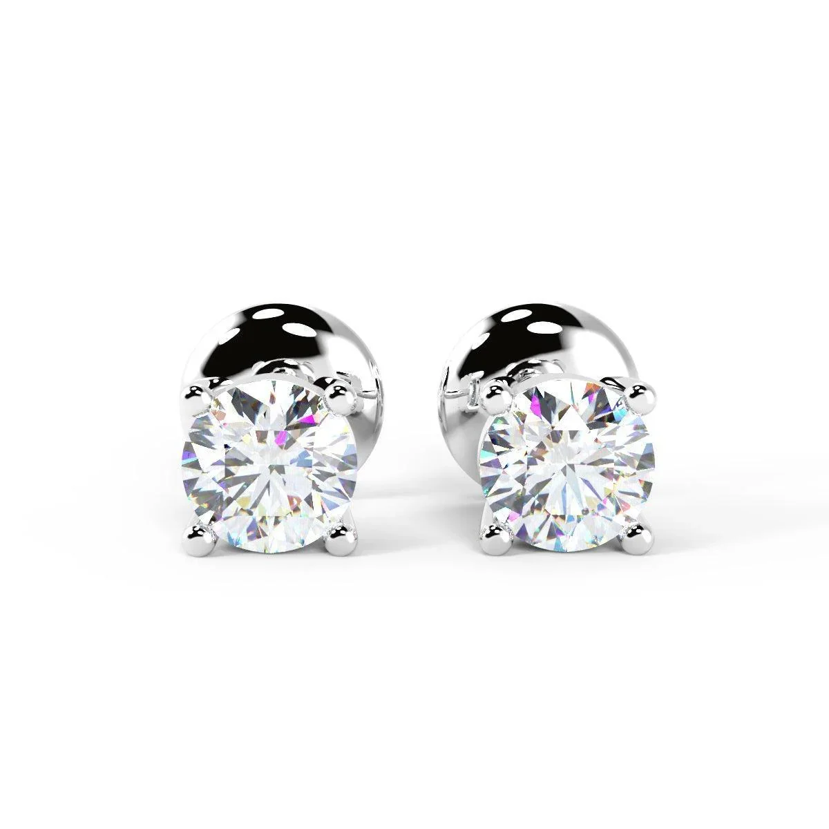 100% Natural Round Diamond Stud  Push Back Earring White and Yellow Gold - Image 3