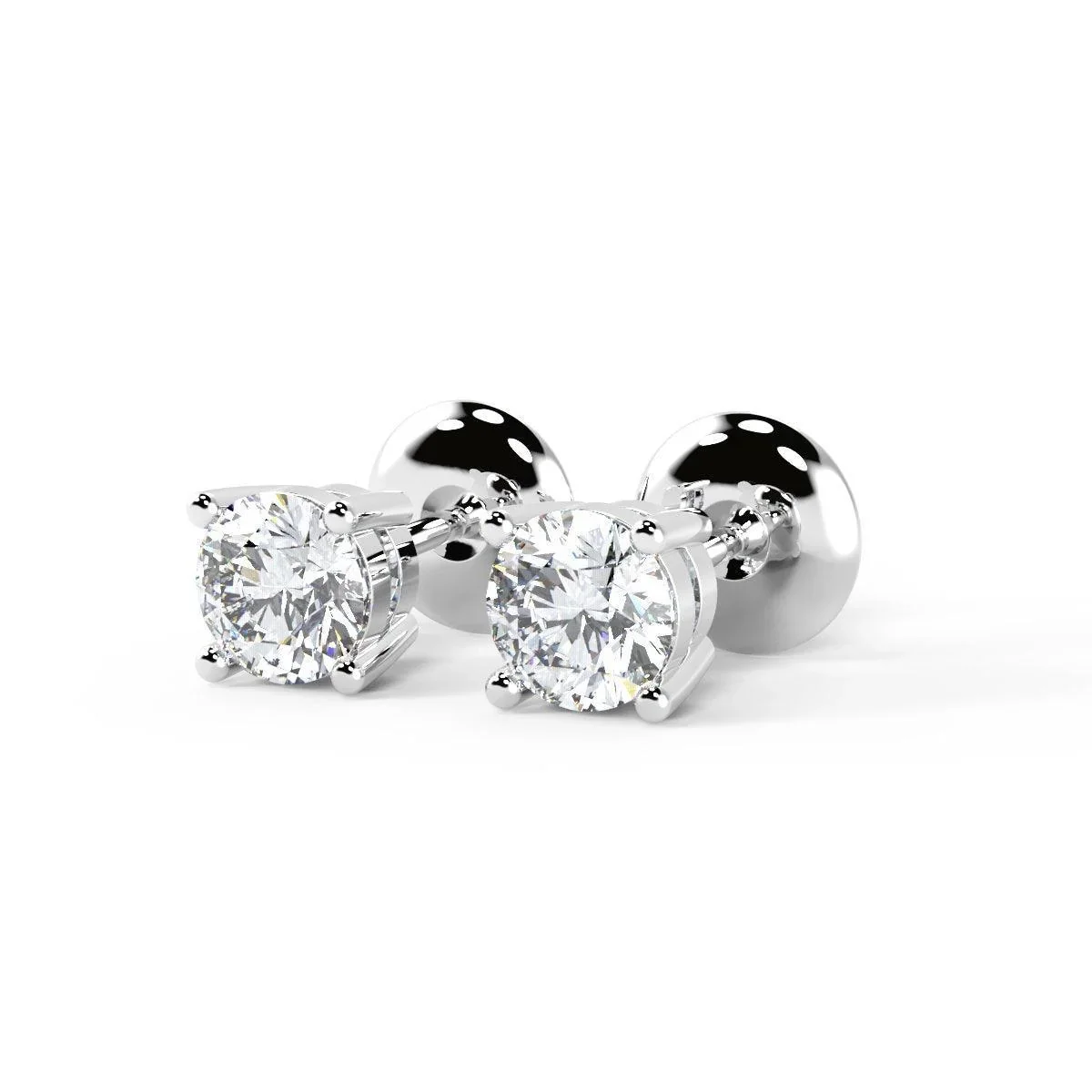 100% Natural Round Diamond Stud  Push Back Earring White and Yellow Gold - Image 4