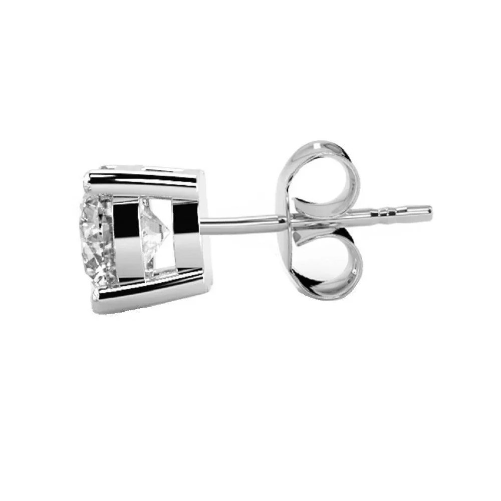 100% Natural Round Diamond Stud  Push Back Earring White and Yellow Gold - Image 5