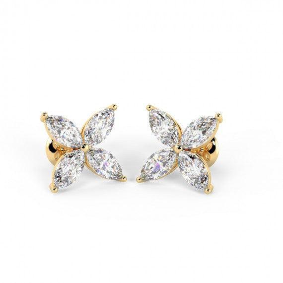 0.40Ct Marquise Diamond Victorian Stud Earrings , 18k Yellow Gold - Image 3