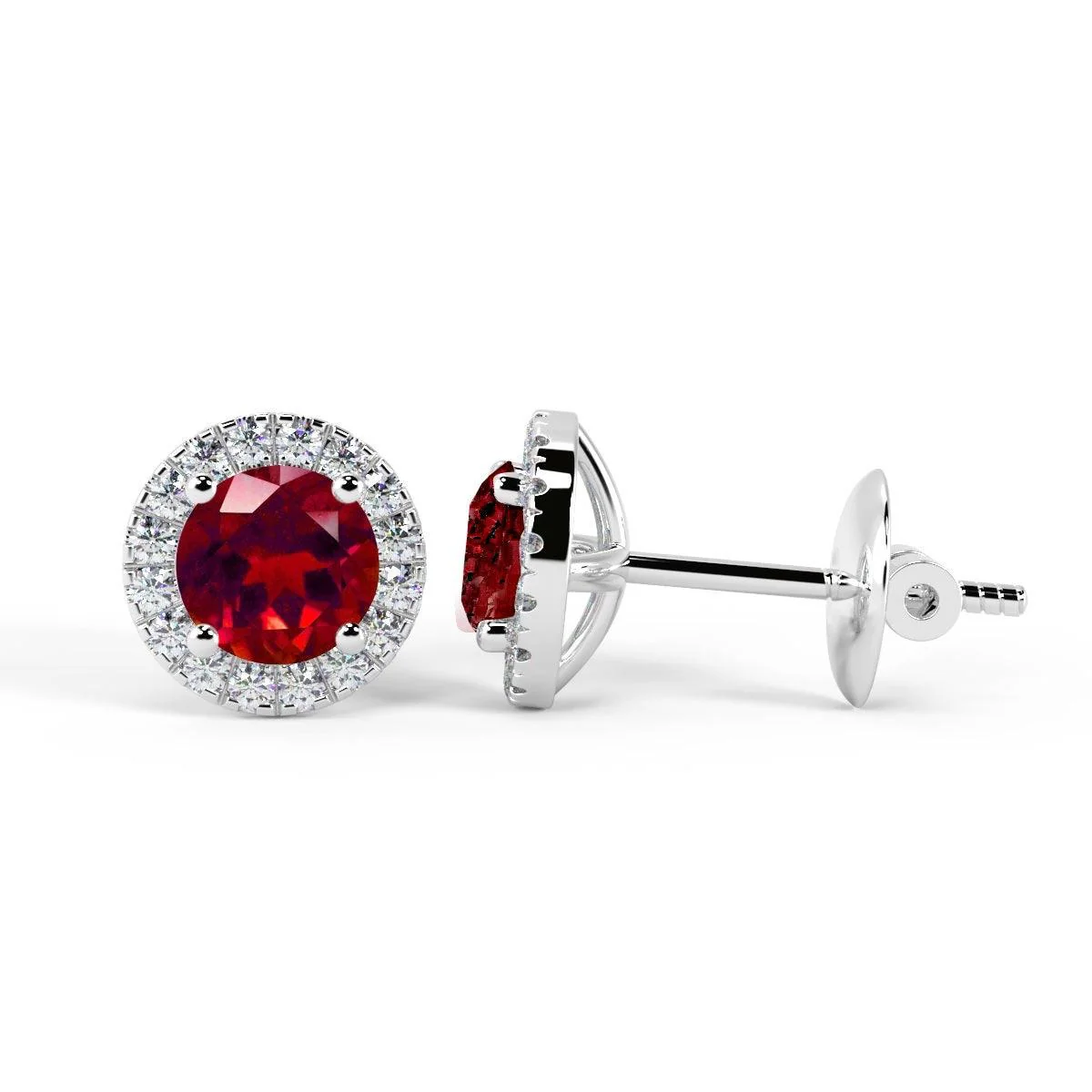 0.50 Ct Natural Ruby & Diamond Halo Set Earrings In White Gold - Image 4