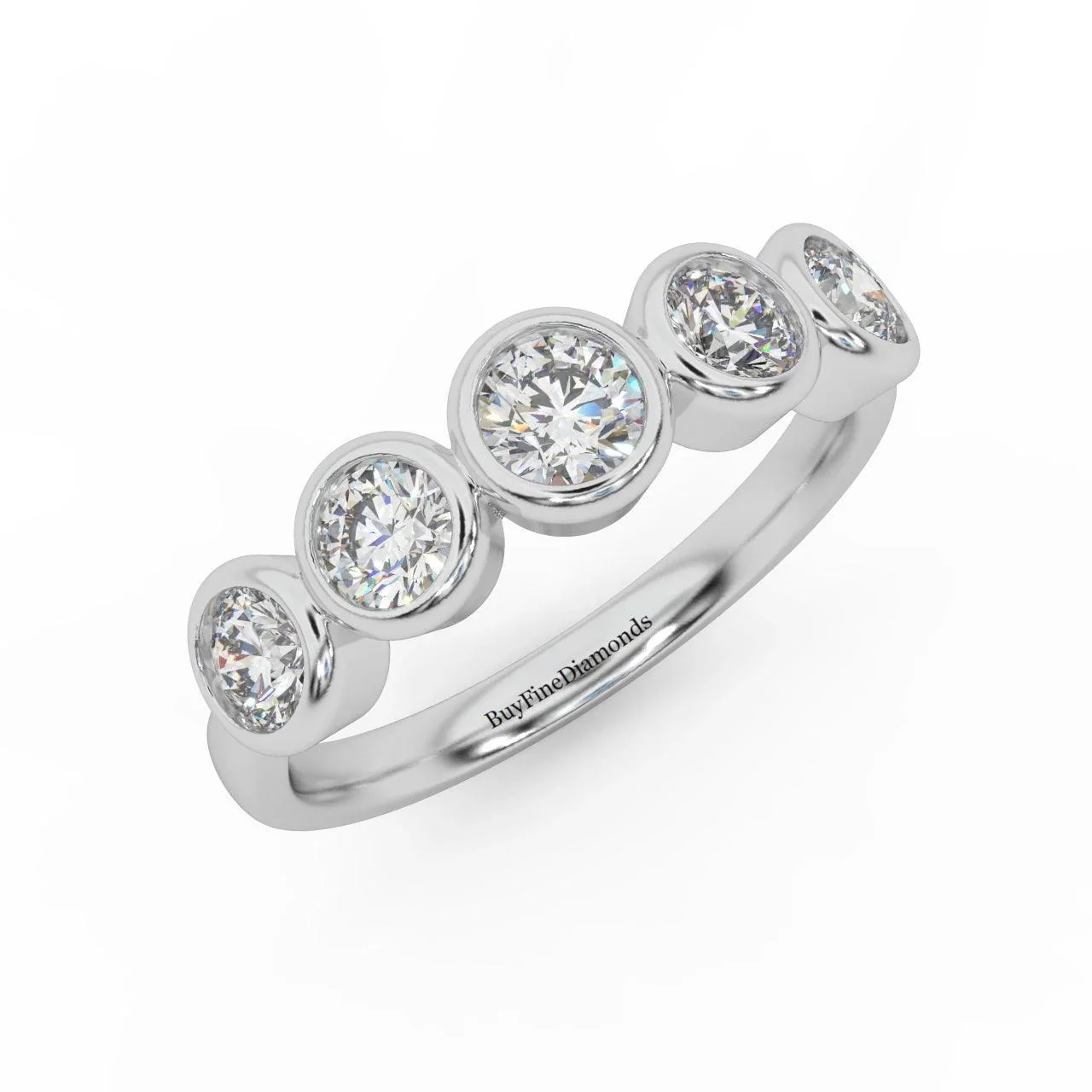 1.00 ct D/VVS Round Diamond 5 Stone Bezel Set Anniversary Ring
