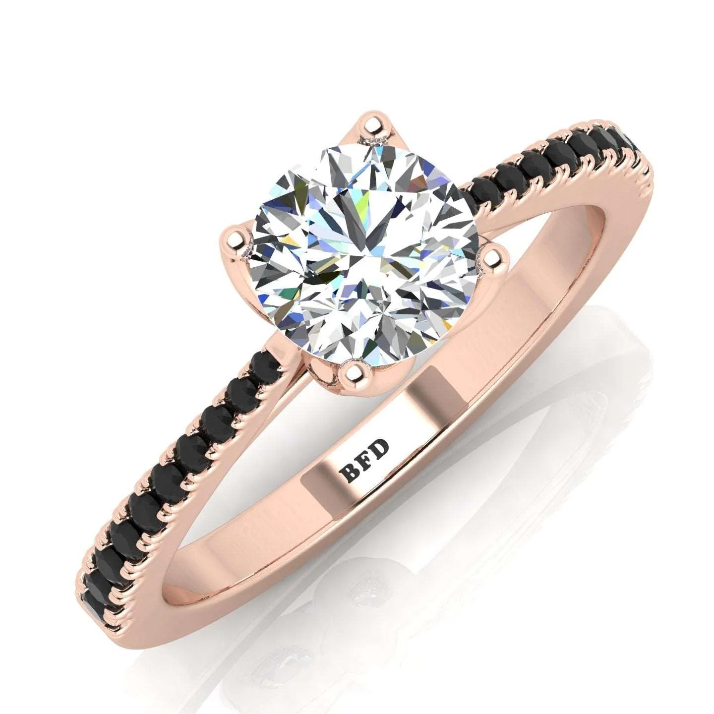 1.00 Carat Lab Grown Solitaire With 0.30 Carat Side Black Diamond Engagement Ring For Her - Image 3