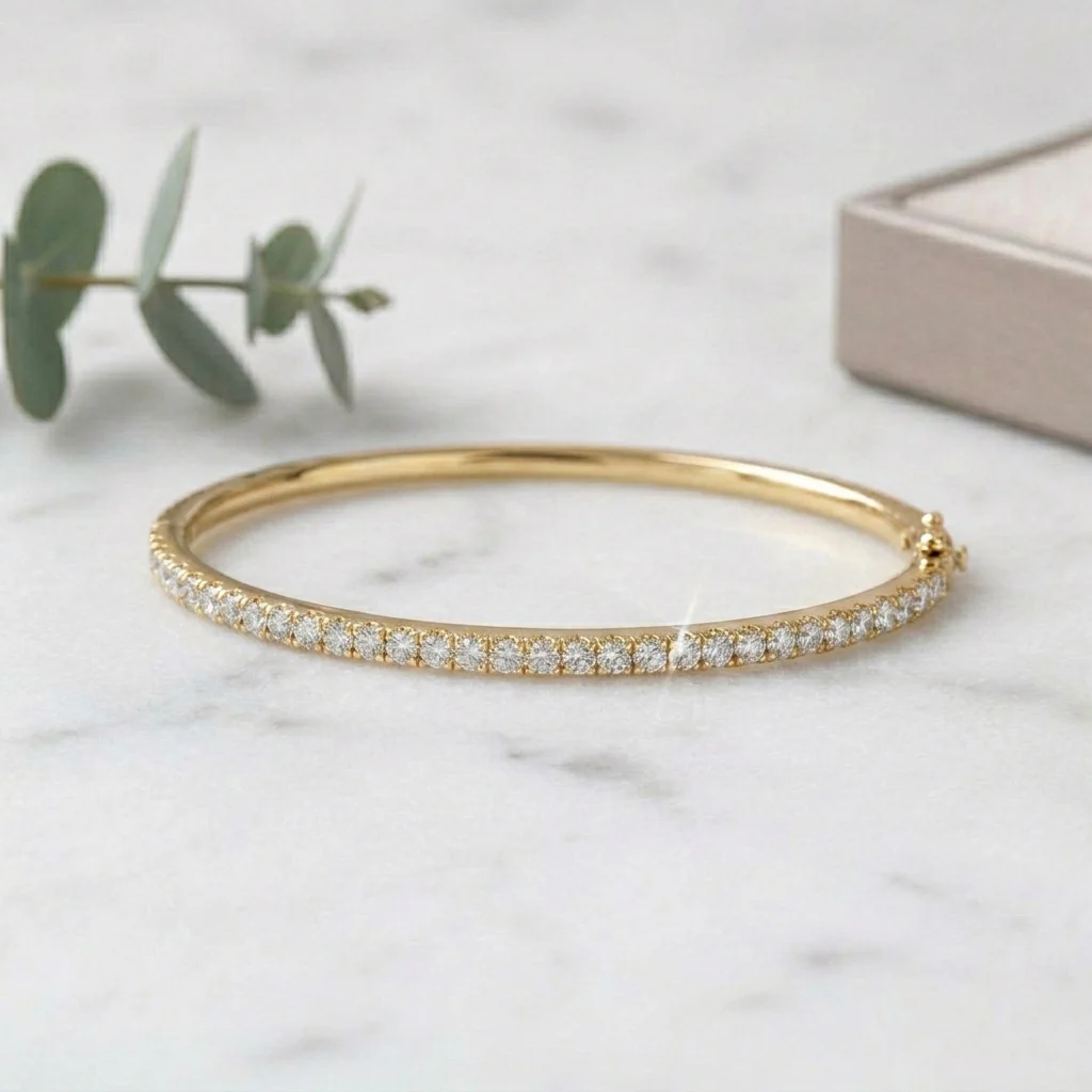 1.75 Ct Natural F/VS Diamond Half Tennis Bangle Bracelet for Women in 18K Gold, UK Hallmarked - Image 3