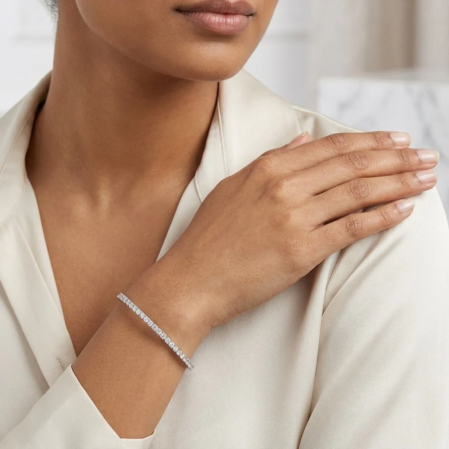 1.75 Ct Natural F/VS Diamond Half Tennis Bangle Bracelet for Women in 18K Gold, UK Hallmarked - Image 6