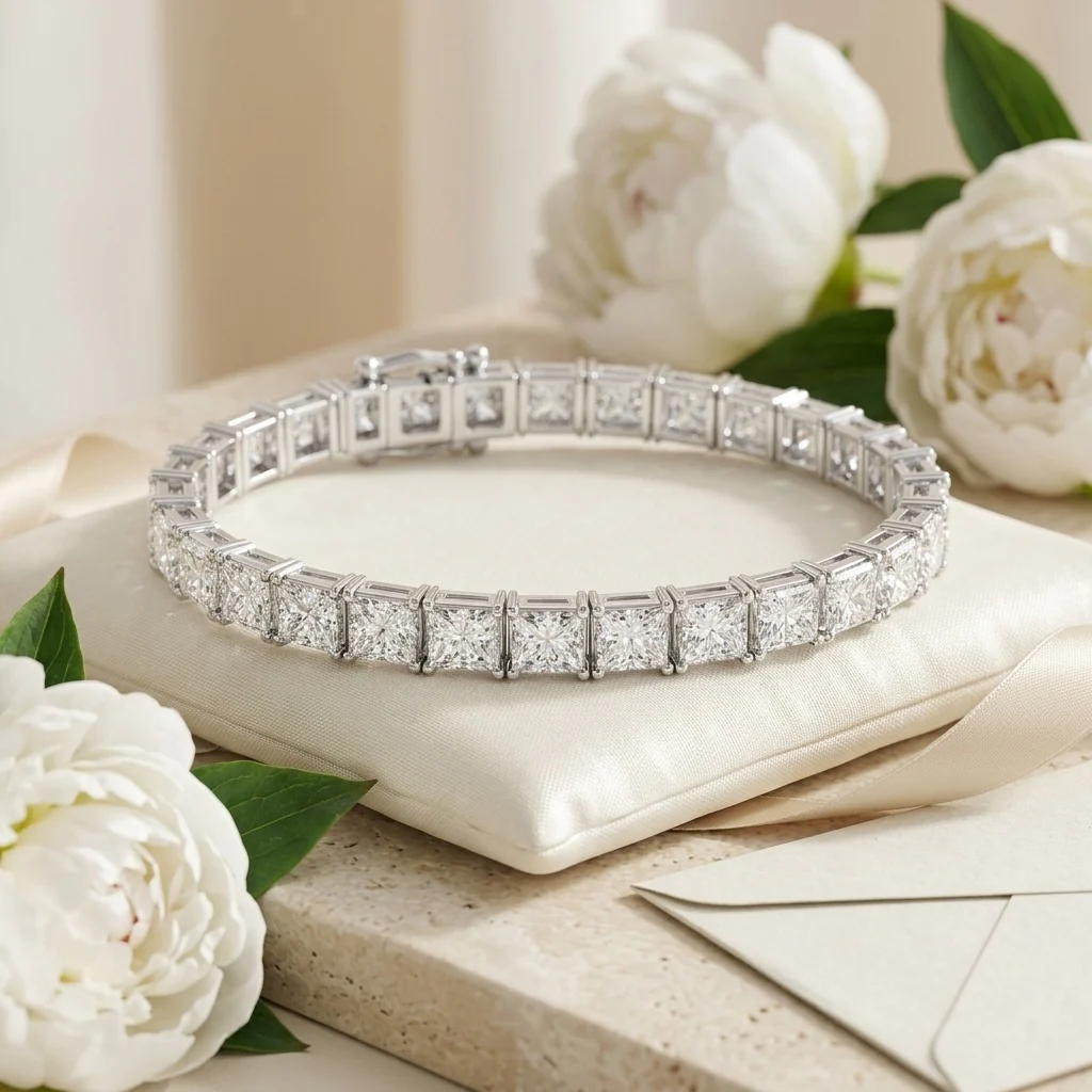 10.00 Carat D-E/VS Lab Grown Princess Diamond Claw Set Tennis Bracelet In White Gold - Image 2
