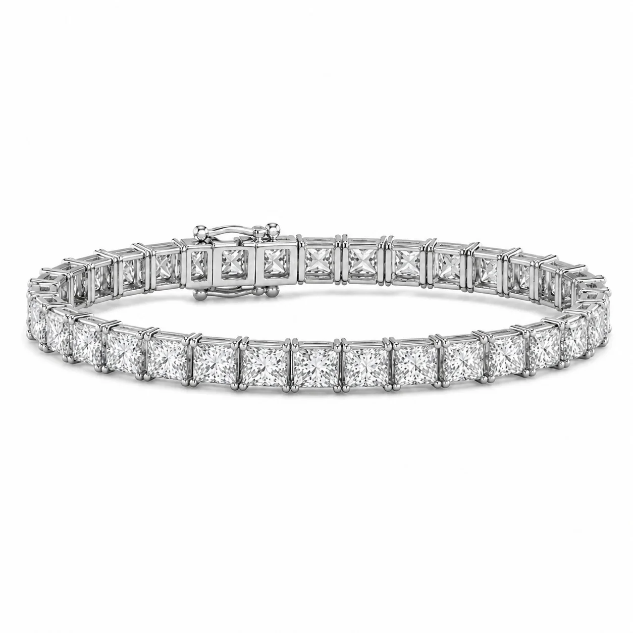 10.00 Carat D-E/VS Lab Grown Princess Diamond Claw Set Tennis Bracelet In White Gold - Image 3