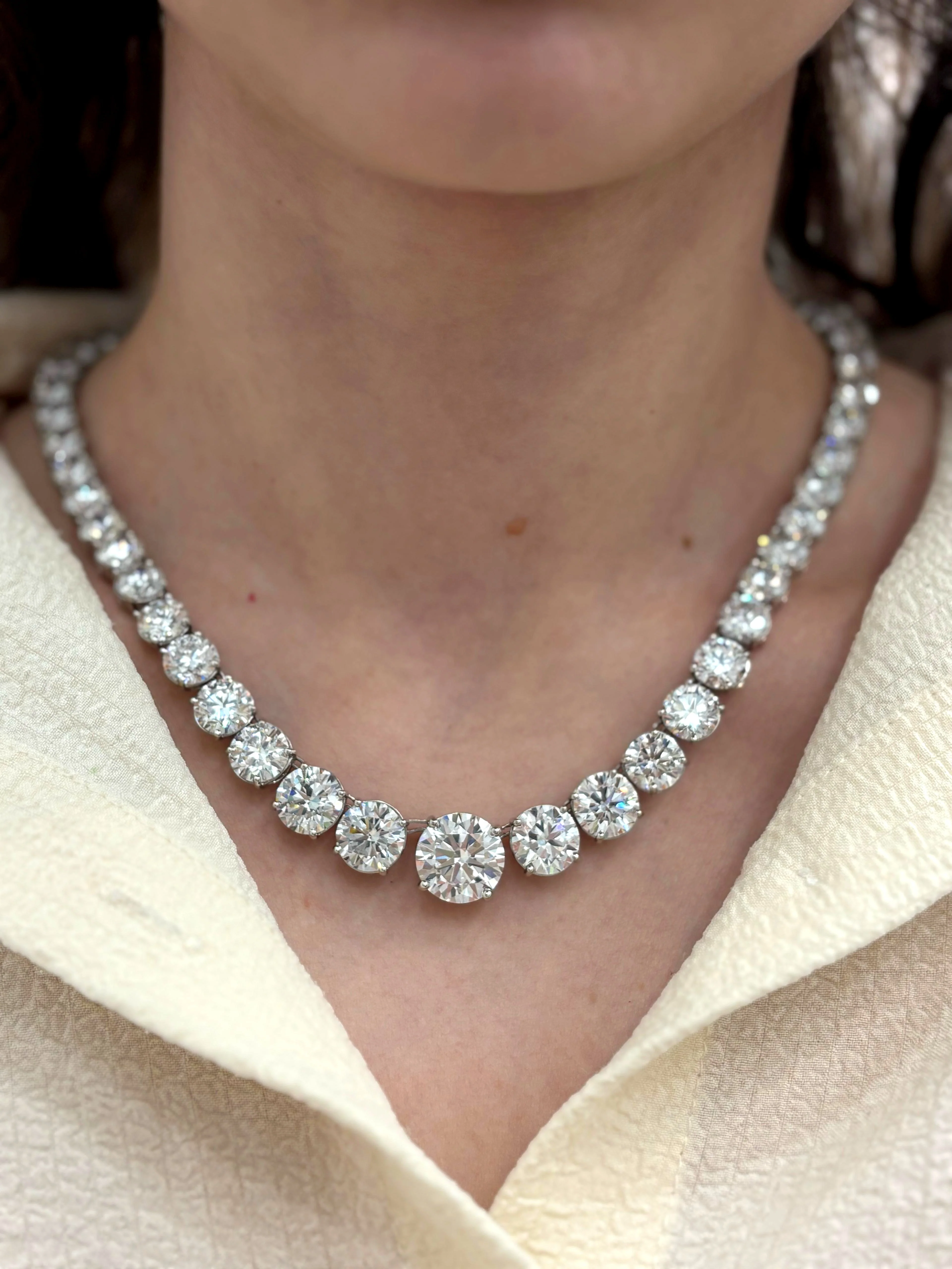 100ct Round Lab Diamond Graduated Necklace – Platinum - Image 3