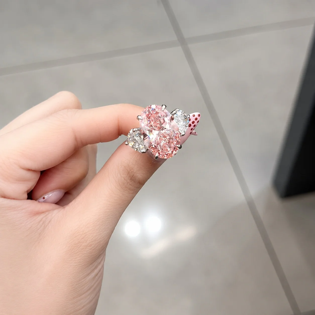 11.00ct Fancy Pink Oval & Heart Lab Diamond Trilogy Ring in 18k Gold (Part-Payment)