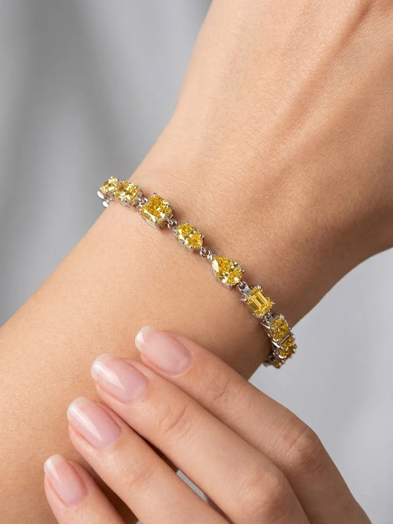 12.60Ct Multi Shape Fancy Vivid Yellow Diamond Tennis Bracelet In Platinum 22grams - Image 2