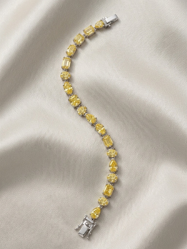 12.60Ct Multi Shape Fancy Vivid Yellow Diamond Tennis Bracelet In Platinum 22grams - Image 3