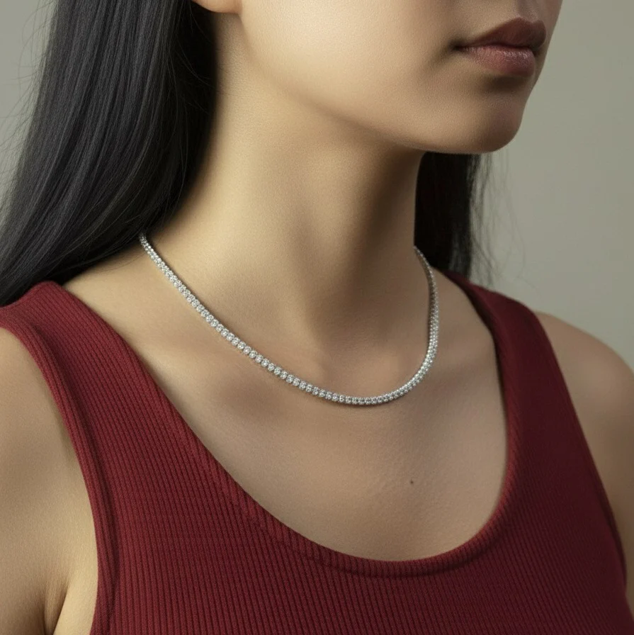 12Ct Round Lab Diamond Tennis Necklace in 9K Gold - D/VVS - Image 5