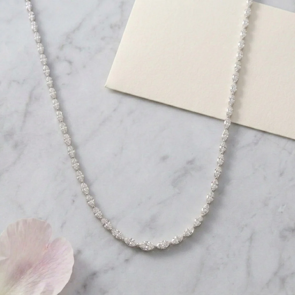 15.00ct Marquise Lab Diamond Tennis Necklace In Gold - D/VS - Image 2
