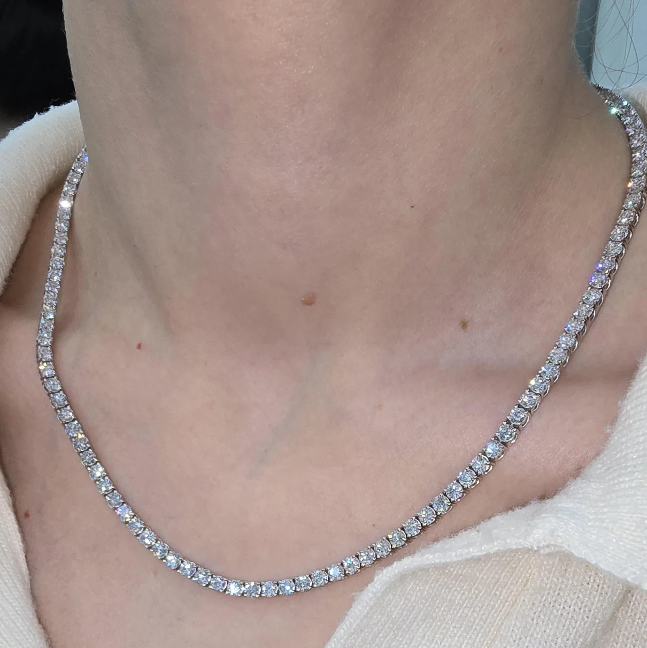 16.5ct Round Lab Diamond Tennis Necklace – 9K Gold, D/VVS - Image 3