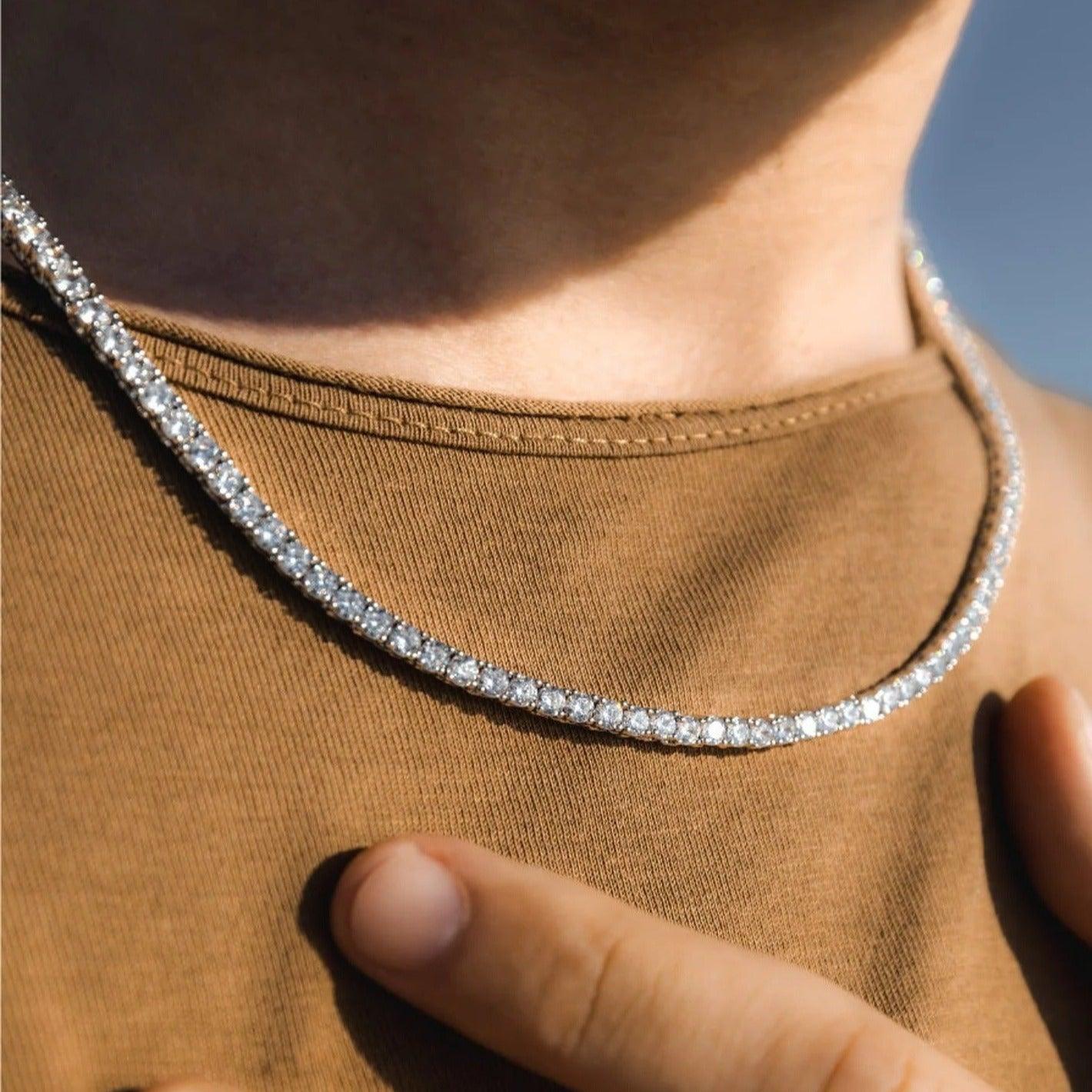 18-25ct Round Lab Diamond Men's Tennis Necklace – 9K Gold, D/VS - Image 2