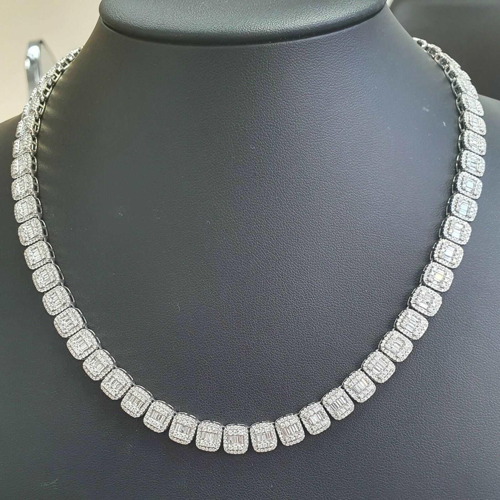 18ct Baguette & Round Diamond Designer Necklace – 9K White Gold - Image 3