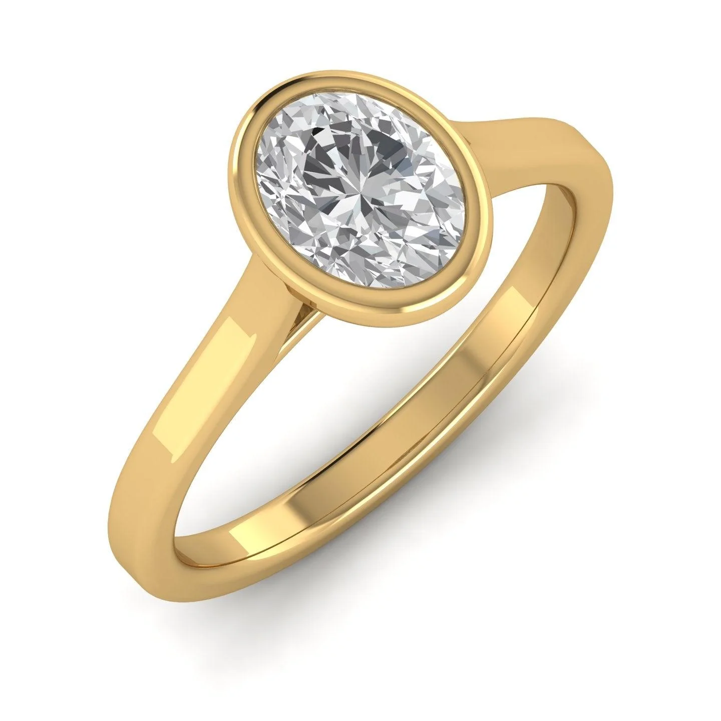 18k Yellow Gold All Shape Comfort Fit Bezel Set Solitaire Engagement Ring - Image 5