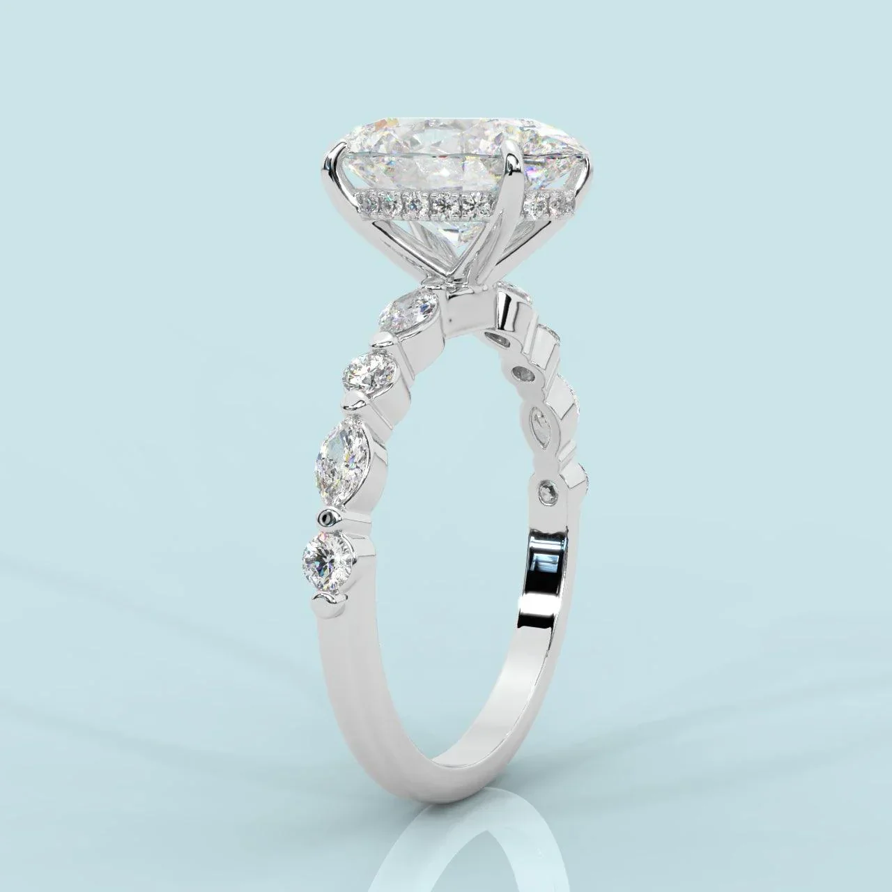 IGI Certified Diamond Oval Cut Hidden Halo Engagement Ring - Image 10