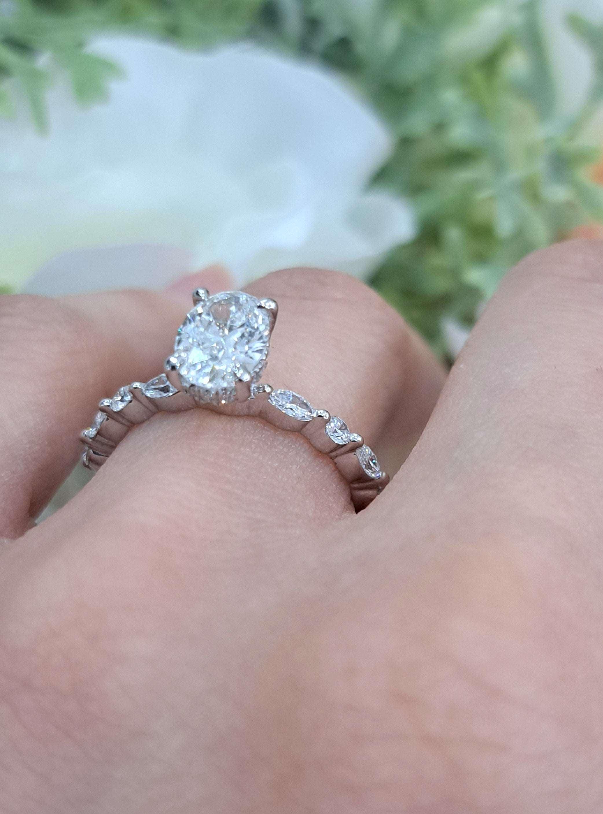 IGI Certified Diamond Oval Cut Hidden Halo Engagement Ring - Image 4