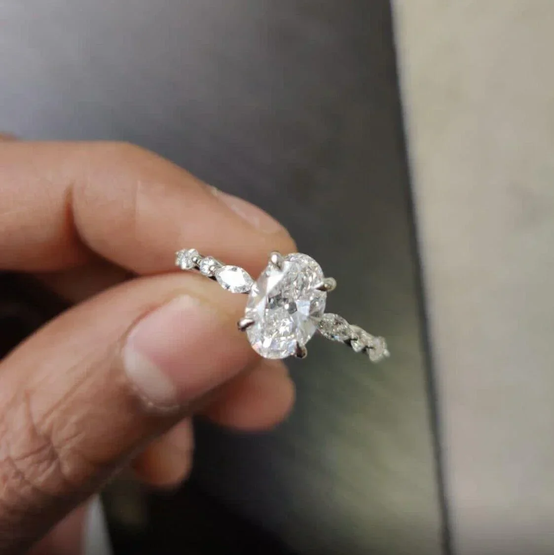 IGI Certified Diamond Oval Cut Hidden Halo Engagement Ring - Image 5