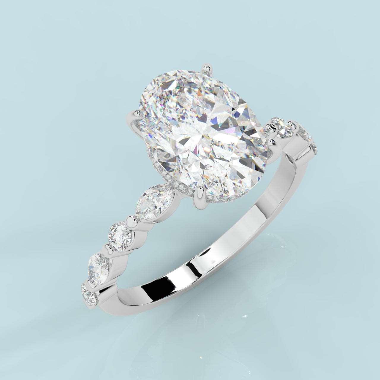 IGI Certified Diamond Oval Cut Hidden Halo Engagement Ring - Image 9