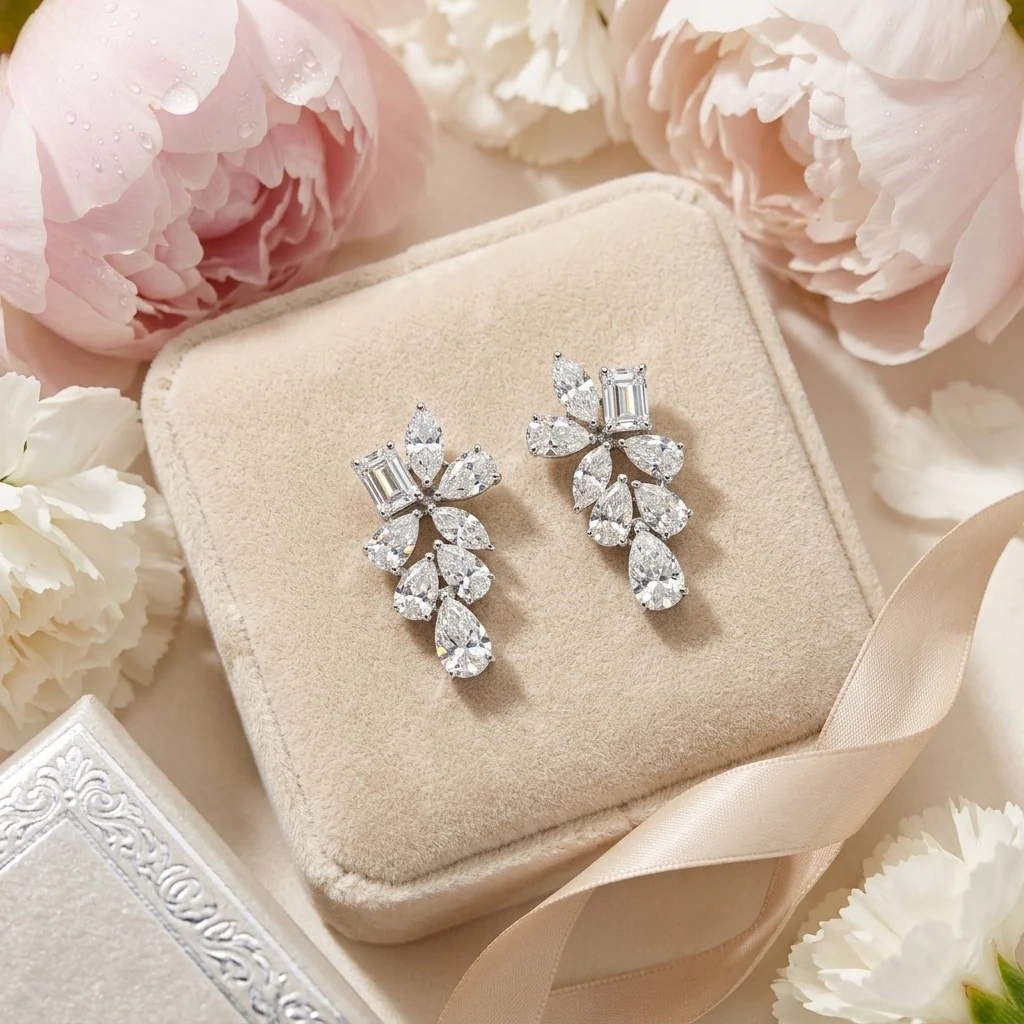 2.50 Carat D/VS Multi Shape Lab Grown Diamond Dangle Earrings White Gold - Screw Back