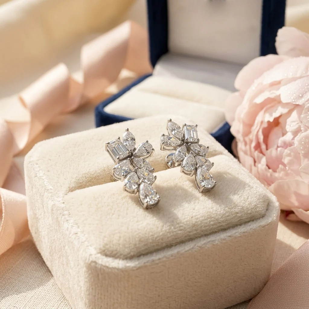 2.50 Carat D/VS Multi Shape Lab Grown Diamond Dangle Earrings White Gold - Screw Back - Image 5