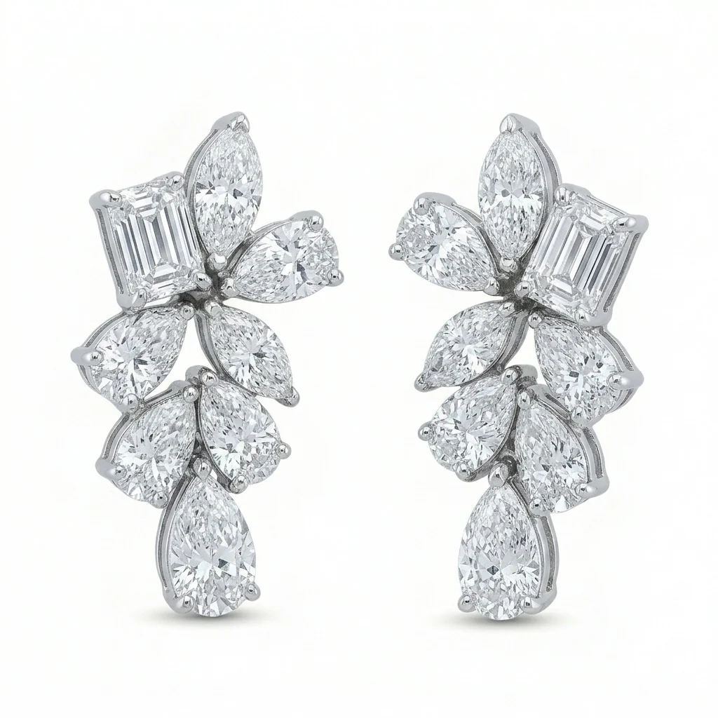 2.50 Carat D/VS Multi Shape Lab Grown Diamond Dangle Earrings White Gold - Screw Back - Image 6