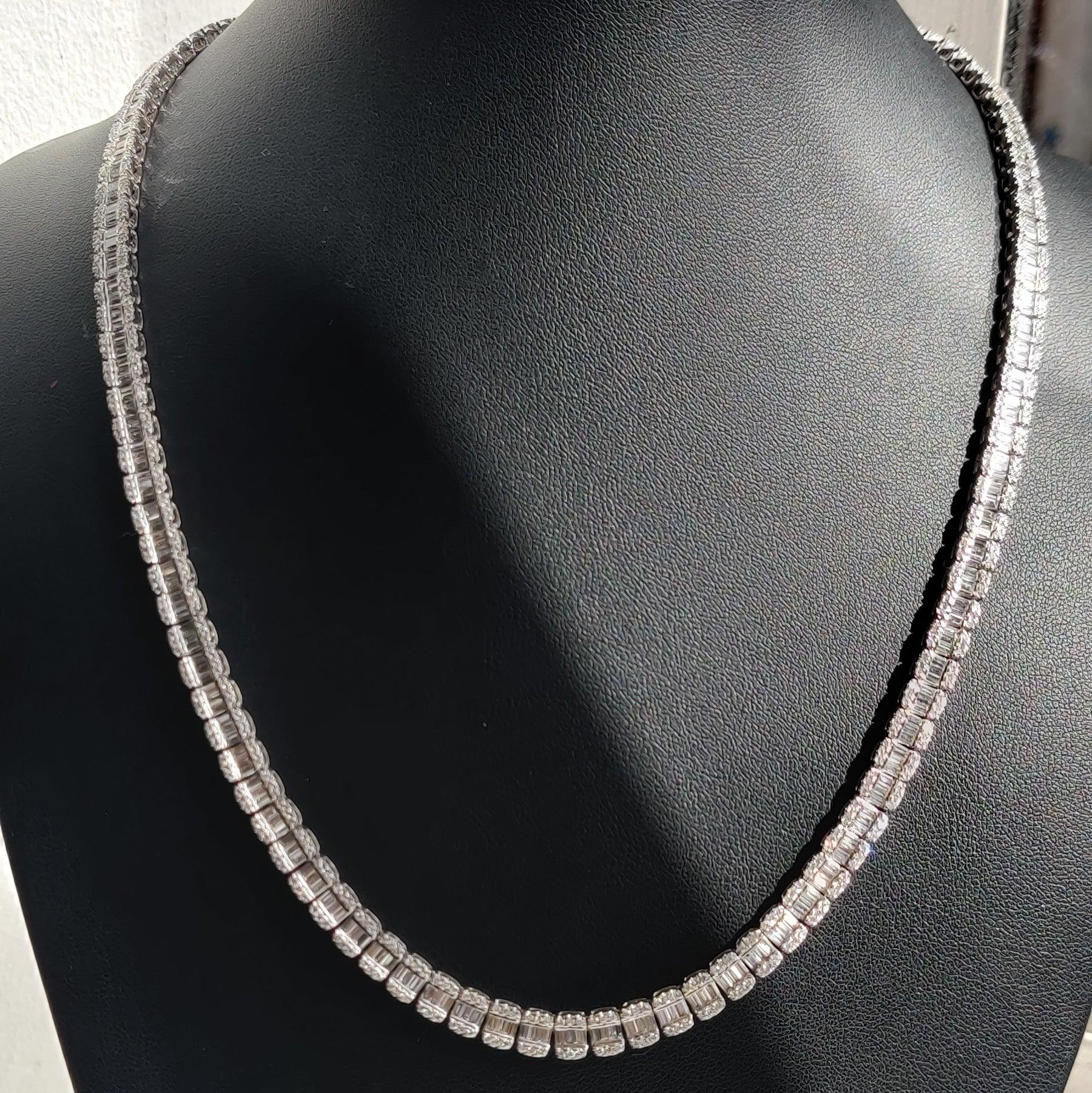20ct Baguette & Round Lab Diamond Designer Necklace – White/Rose Gold, D/VVS