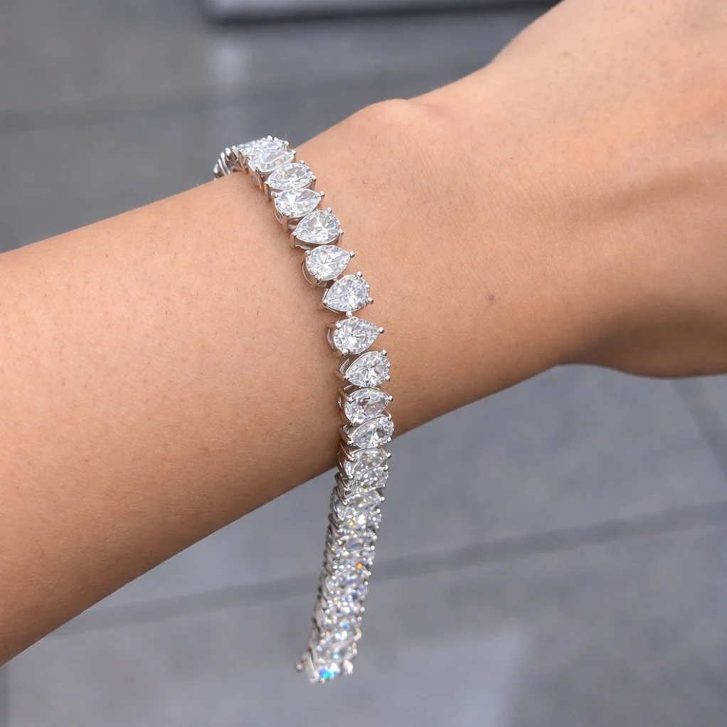 23CT D-E/VS Pear Lab Diamond Tennis Bracelet in White Gold