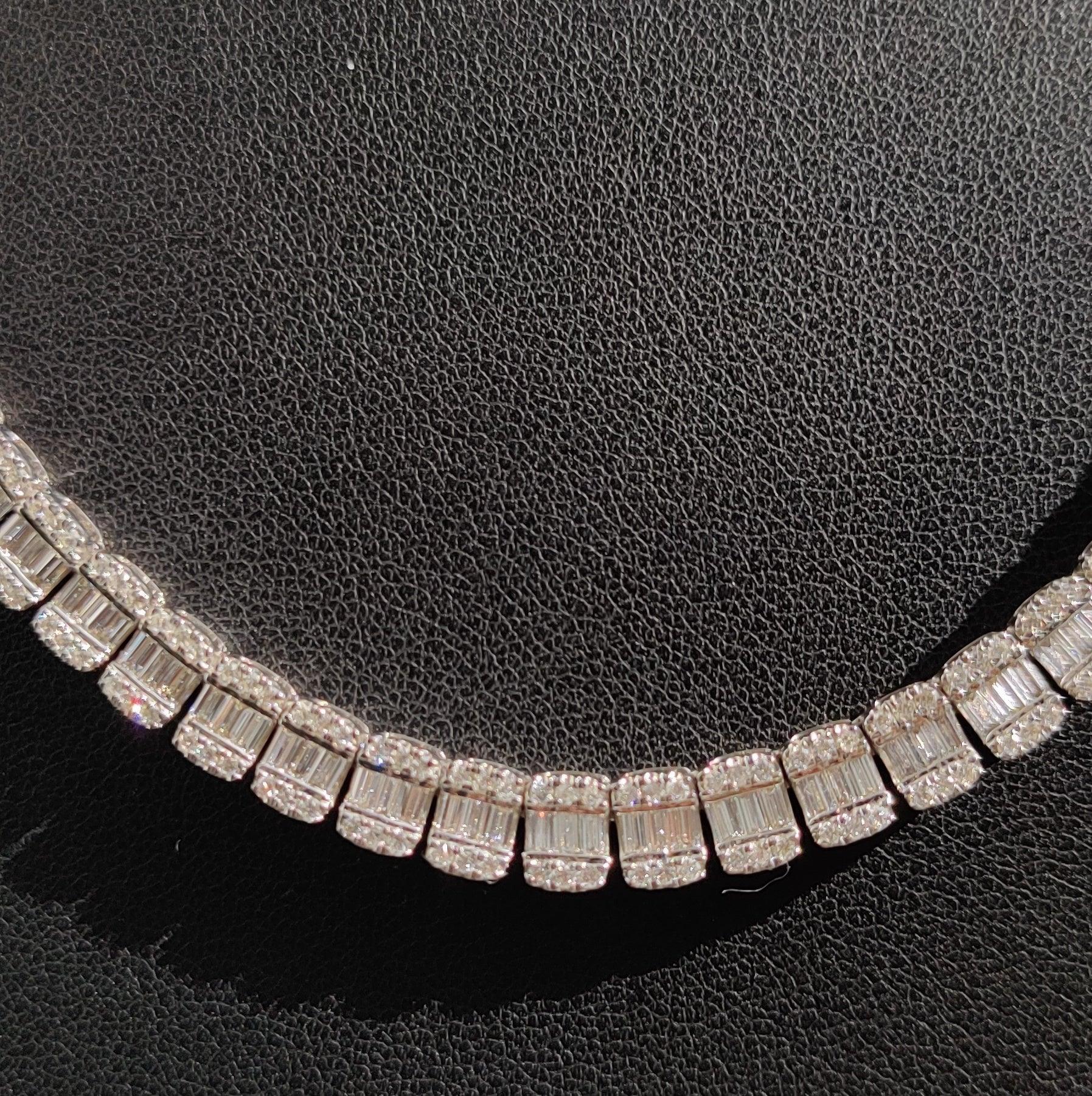 28ct Baguette & Round Lab Diamond Designer Necklace – White Gold, D/VVS - Image 4