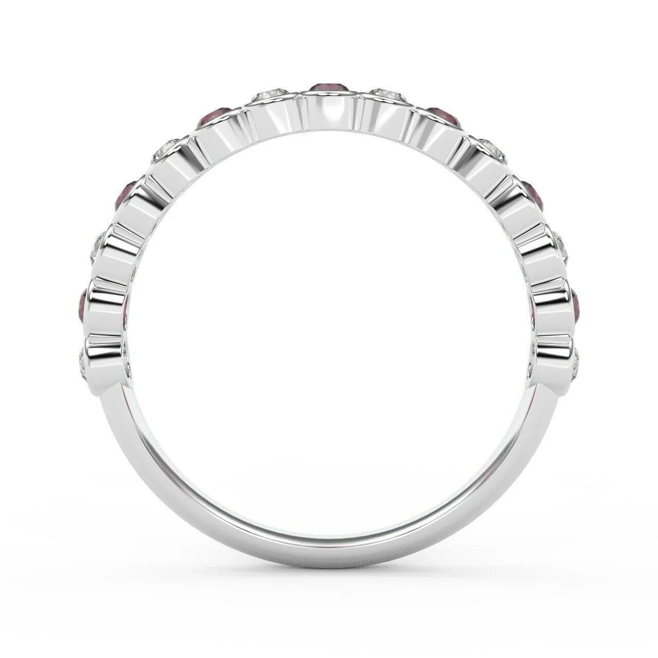 3/4 Ct Natural Ruby and Diamond Half Eternity Ring Heavy White Gold - Image 2