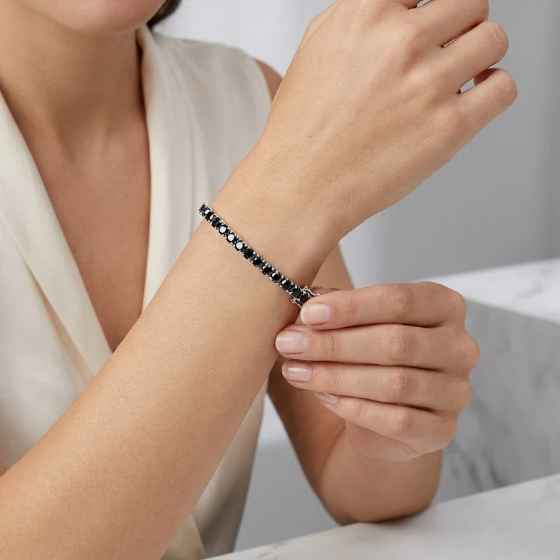 5.00Ct Round Black Diamond Tennis Bracelet in White Gold - Image 2