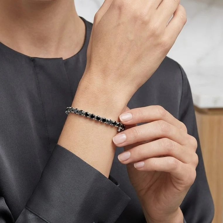 5.00Ct Round Black Diamond Tennis Bracelet in White Gold - Image 4