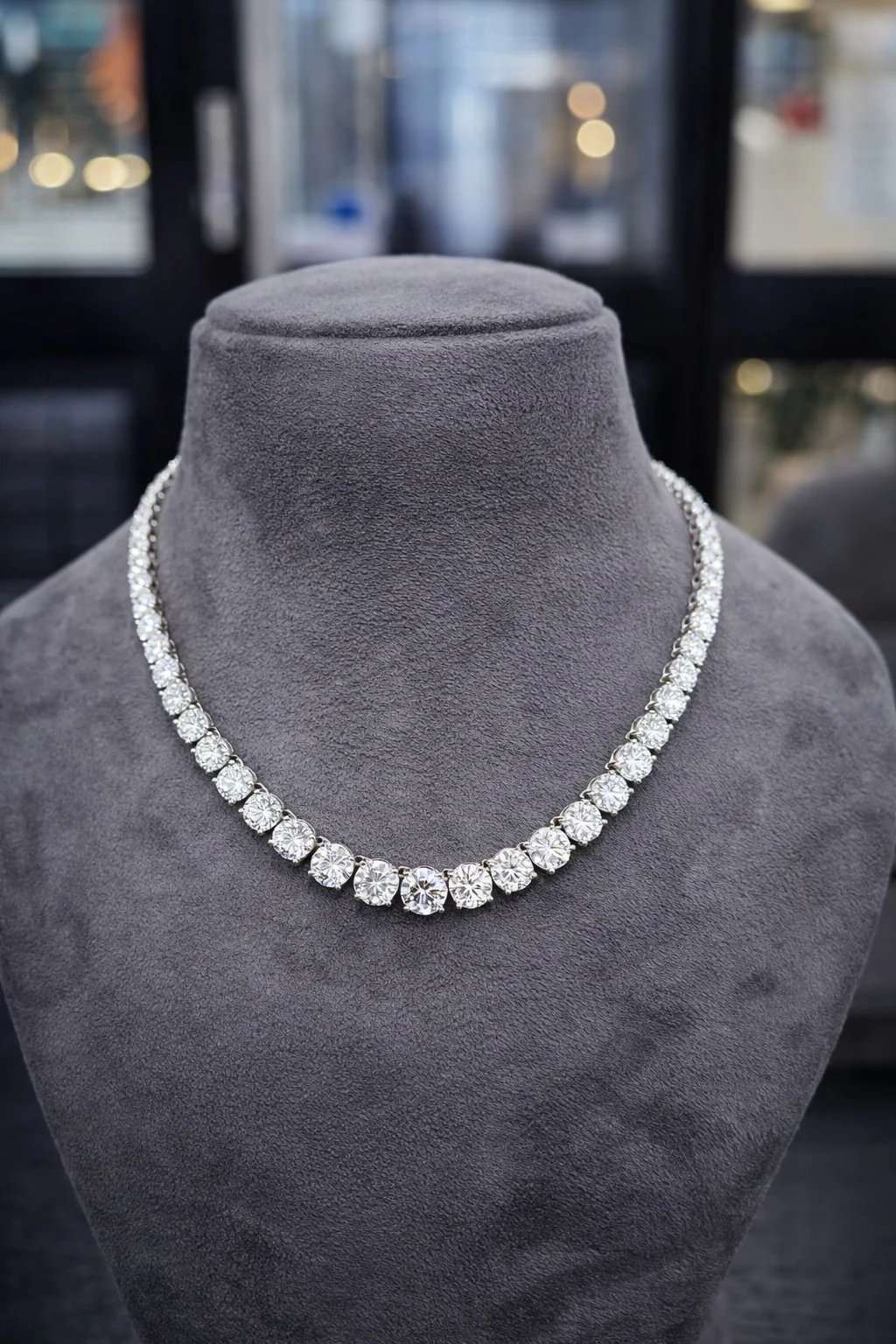 50ct Round Lab Diamond Graduated Tennis Necklace – 18K White Gold, D/VS - Image 4