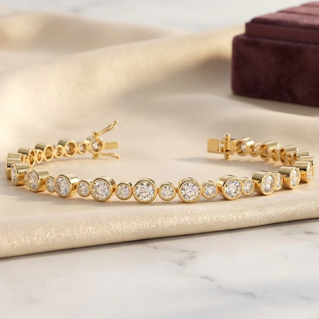5.00Ct F/VS Round Diamond Bezel Set Tennis Bracelet for Women's in Hallmarked 18k Gold