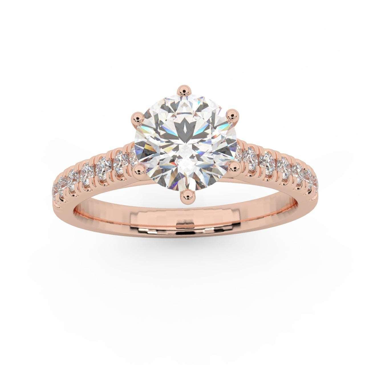 6 Claw Round Diamond Engagement Ring - Micro Pave Set - Image 4