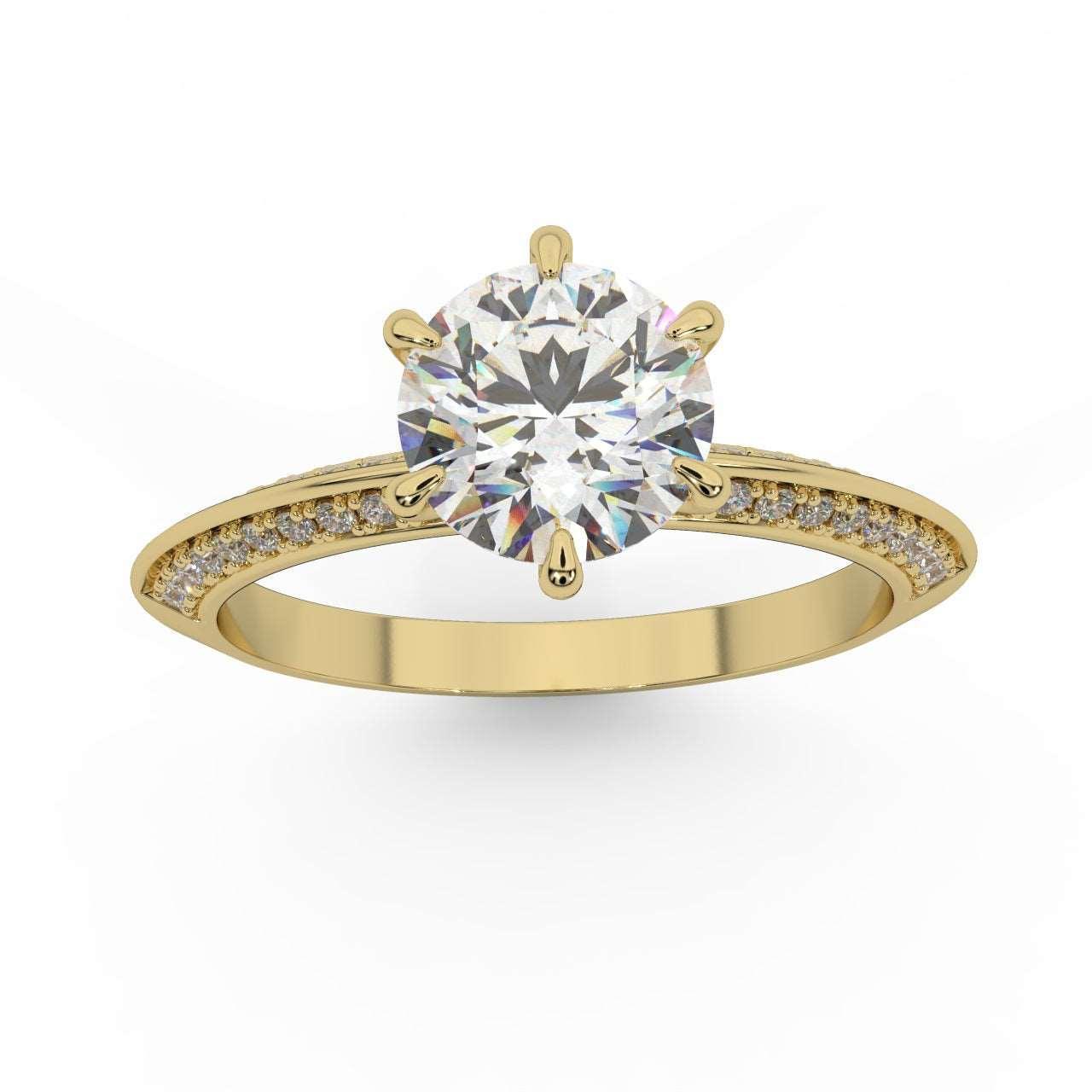 6 Claw Round Diamond Knife Edge Engagement Ring - Image 3