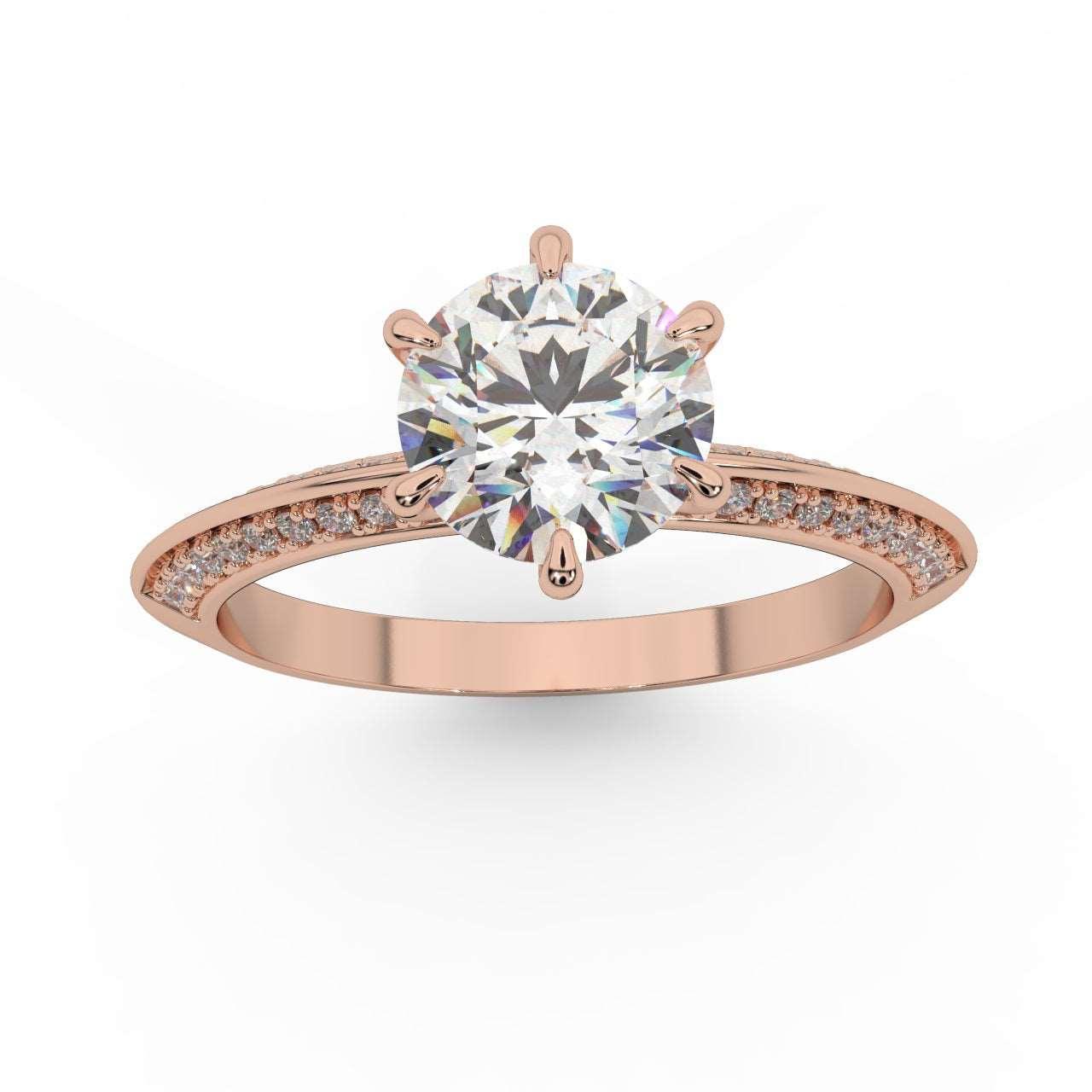 6 Claw Round Diamond Knife Edge Engagement Ring - Image 5