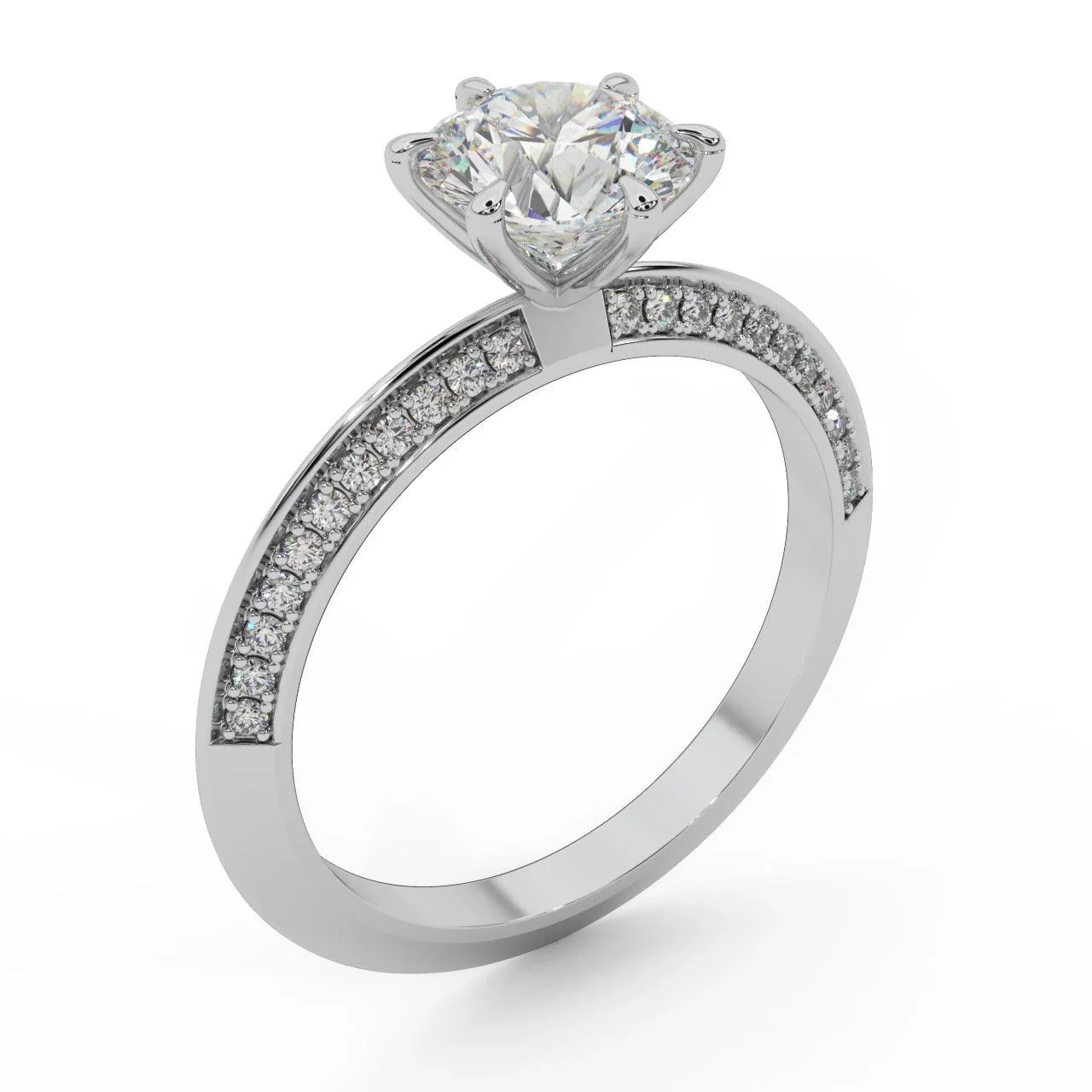 6 Claw Round Diamond Knife Edge Engagement Ring - Image 7