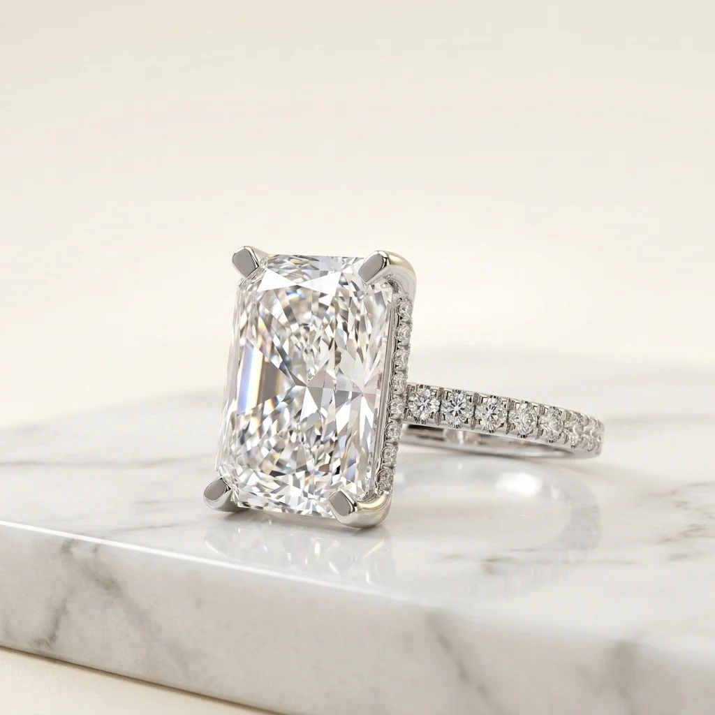 7.50CT IGI Certified Diamond Radiant Cut Hidden Halo Women's Engagement Ring - Platinum