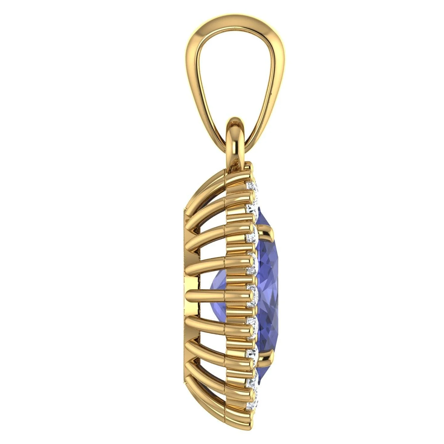 AAA 1.60 Ct Oval Tanzanite & 0.40 Ct Diamond Halo Pendant - Image 6