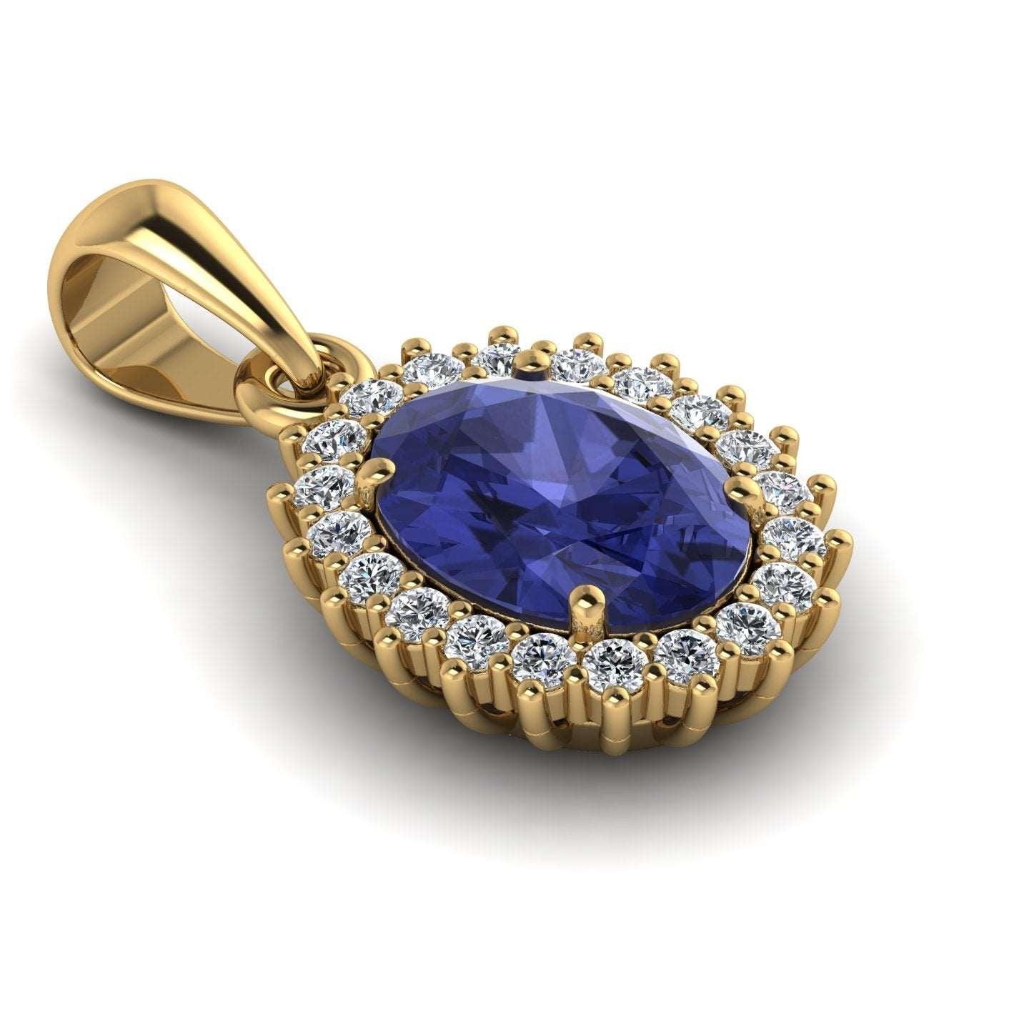 AAA 1.60 Ct Oval Tanzanite & 0.40 Ct Diamond Halo Pendant - Image 8