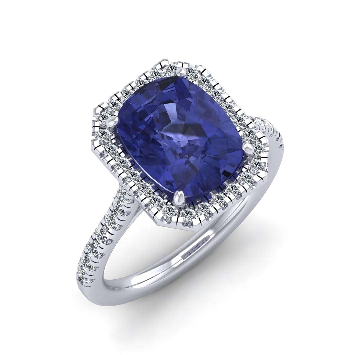 AAA 3.30 Ct Tanzanite Long Cushion & D/VS 0.52 Ct Diamond Halo Ring In Platinum - Image 2