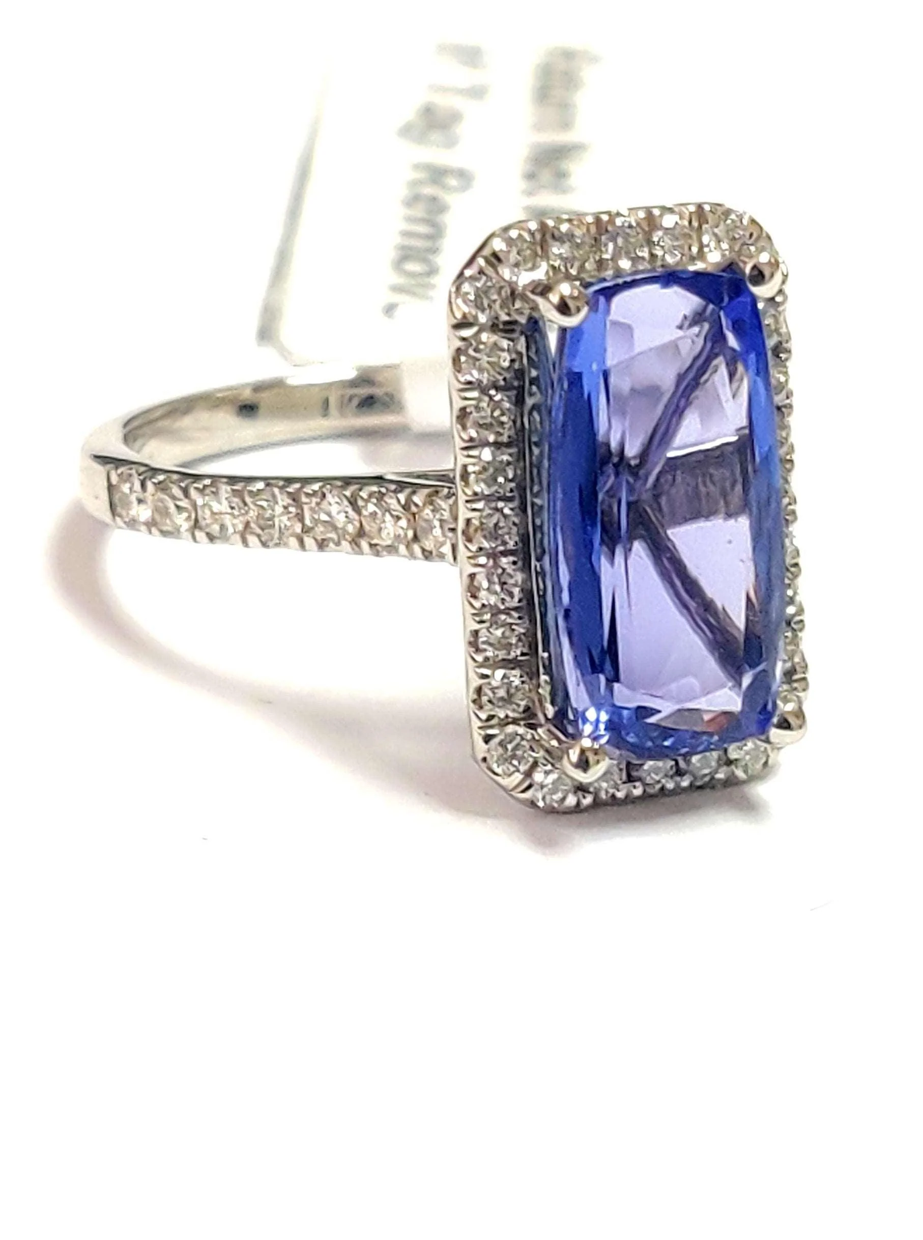 AAA 3.30 Ct Tanzanite Long Cushion & D/VS 0.52 Ct Diamond Halo Ring In Platinum - Image 7
