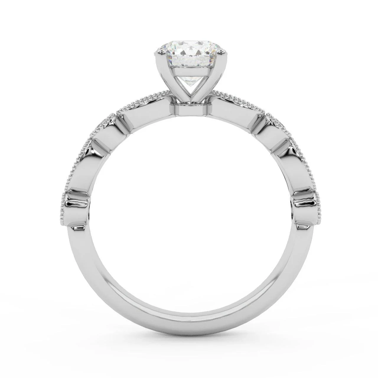 Antique Bezel And Pave Set Diamond Engagement Ring - Miligrain on Edges - Image 5