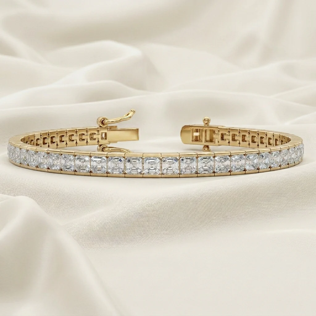 Asscher Diamond Tennis Bracelet for Womens in 18k Gold F/VS 4.00ct - 12.00ct - Image 3