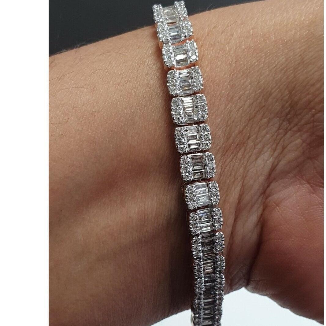 F/VS Natural Baguette & Round Diamond Designer Bracelet for Women's in Hallmarked Gold - 5.00Ct - 7inches - Image 5
