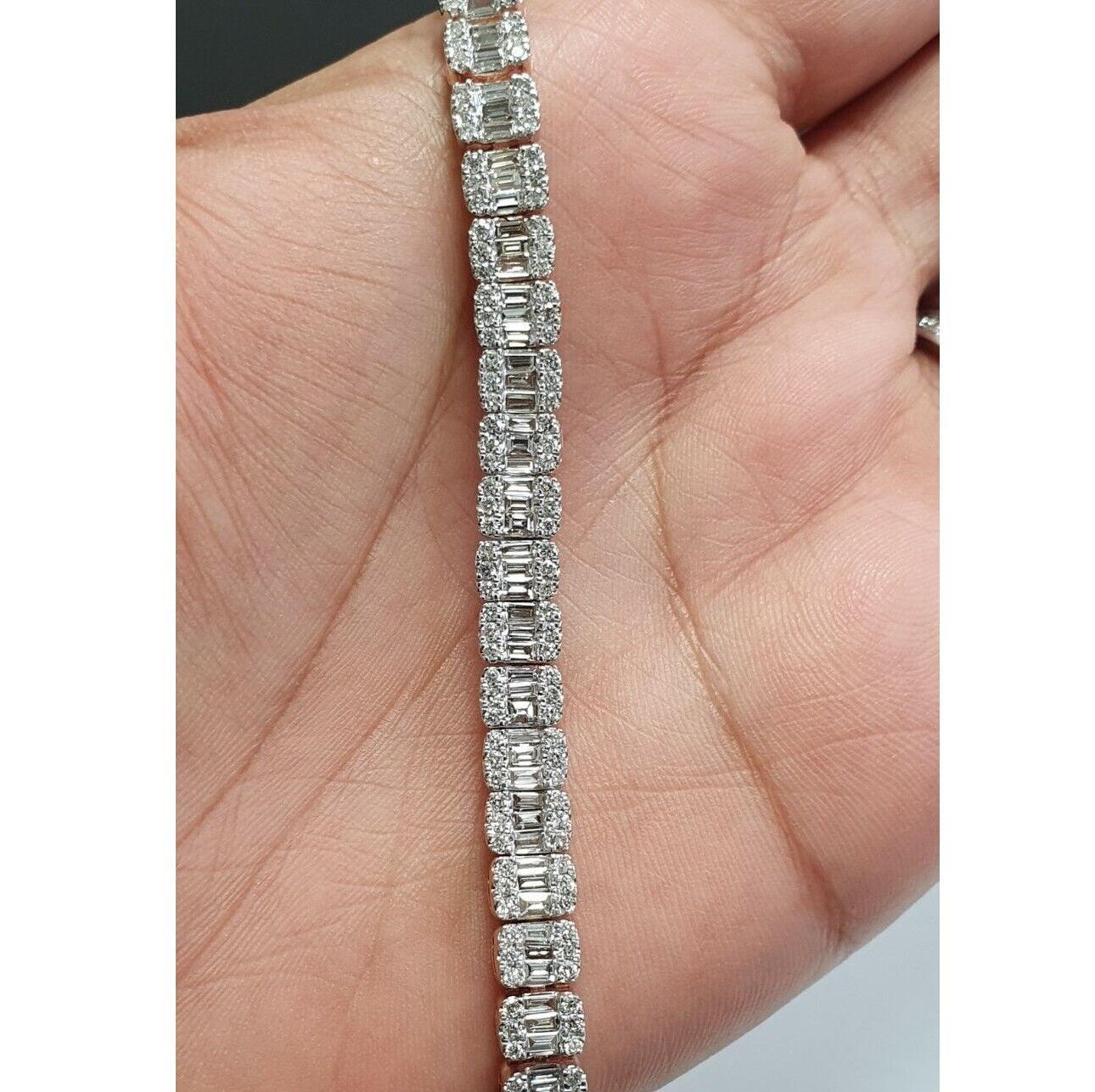F/VS Natural Baguette & Round Diamond Designer Bracelet for Women's in Hallmarked Gold - 5.00Ct - 7inches - Image 6