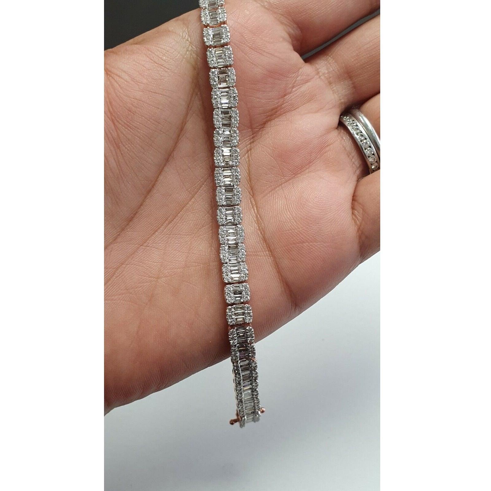F/VS Natural Baguette & Round Diamond Designer Bracelet for Women's in Hallmarked Gold - 5.00Ct - 7inches - Image 7